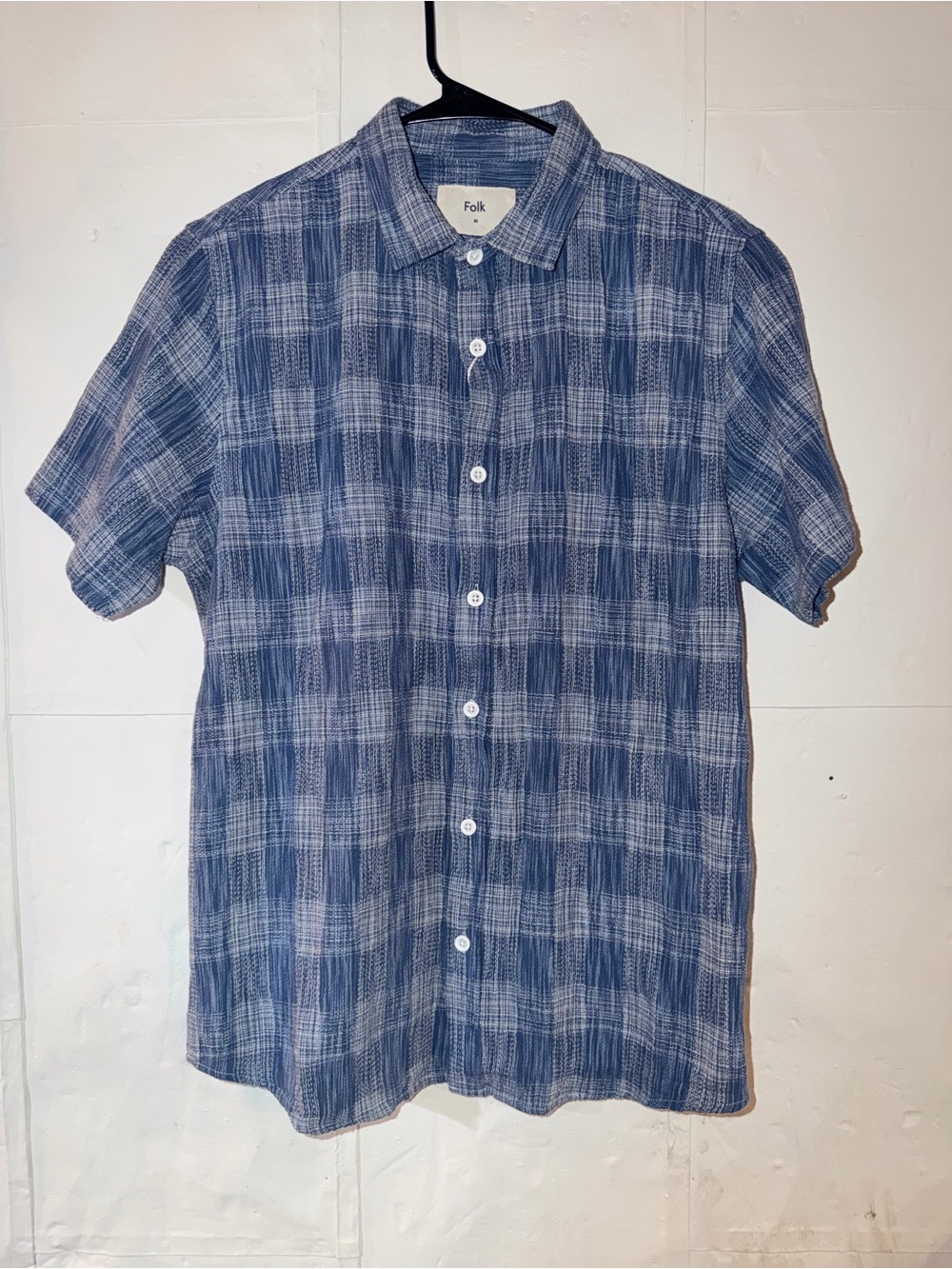 Folk 100% cotton Blue Check Short-Sleeve Button-Down Shirt